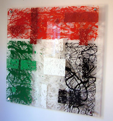 Acrylic drip art painting called forwards in UAE flag colours