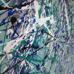 New drip art in blue, cream and white enamel paints